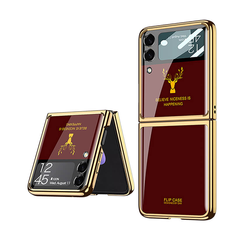 Luxury Electroplating Deer Glass Case For Samsung Galaxy Z Flip4 5G