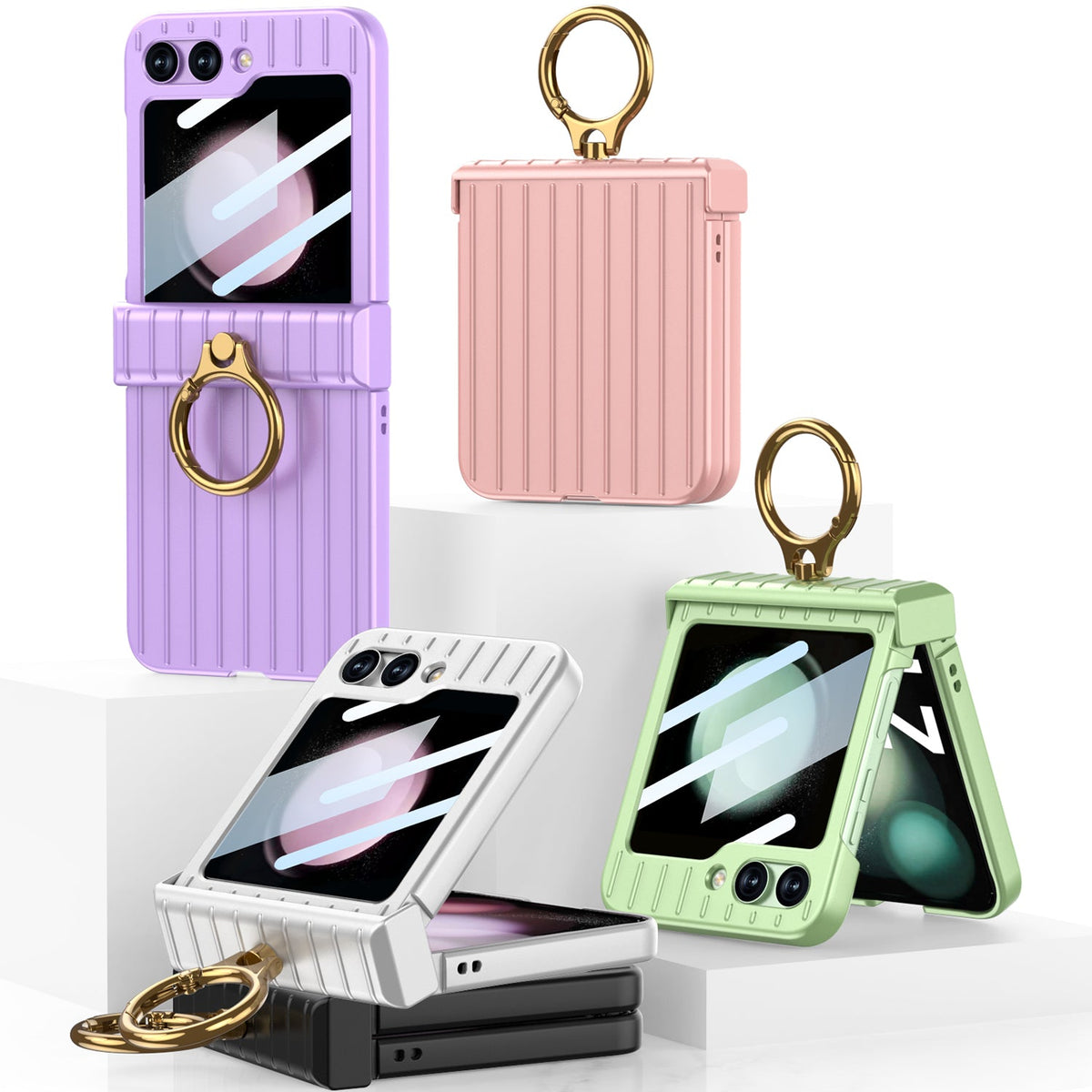 Membrane Integrated suitcase Case With For Samsung Galaxy  Z Flip5 With Ring Bracket