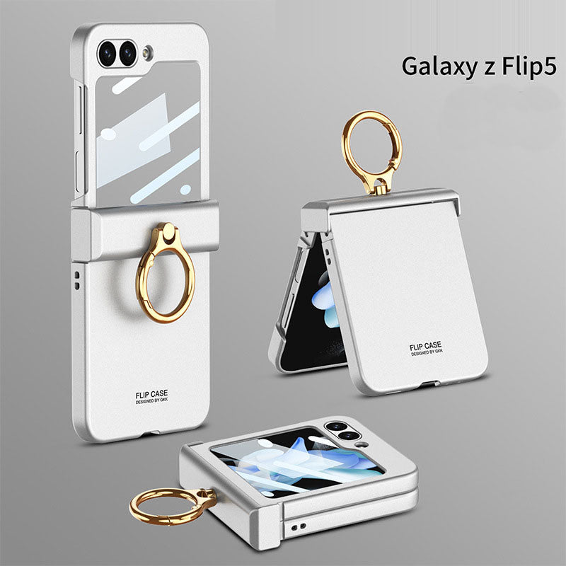 Electroplated hinge all-inclusive Case with Ring Front Screen Tempered Glass Protective Film For Samsung Galaxy Z Flip5