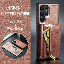 Cargar imagen en el visor de la galería, Newest Magnetic Bling Leather Detachable Wallet Samsung Case
