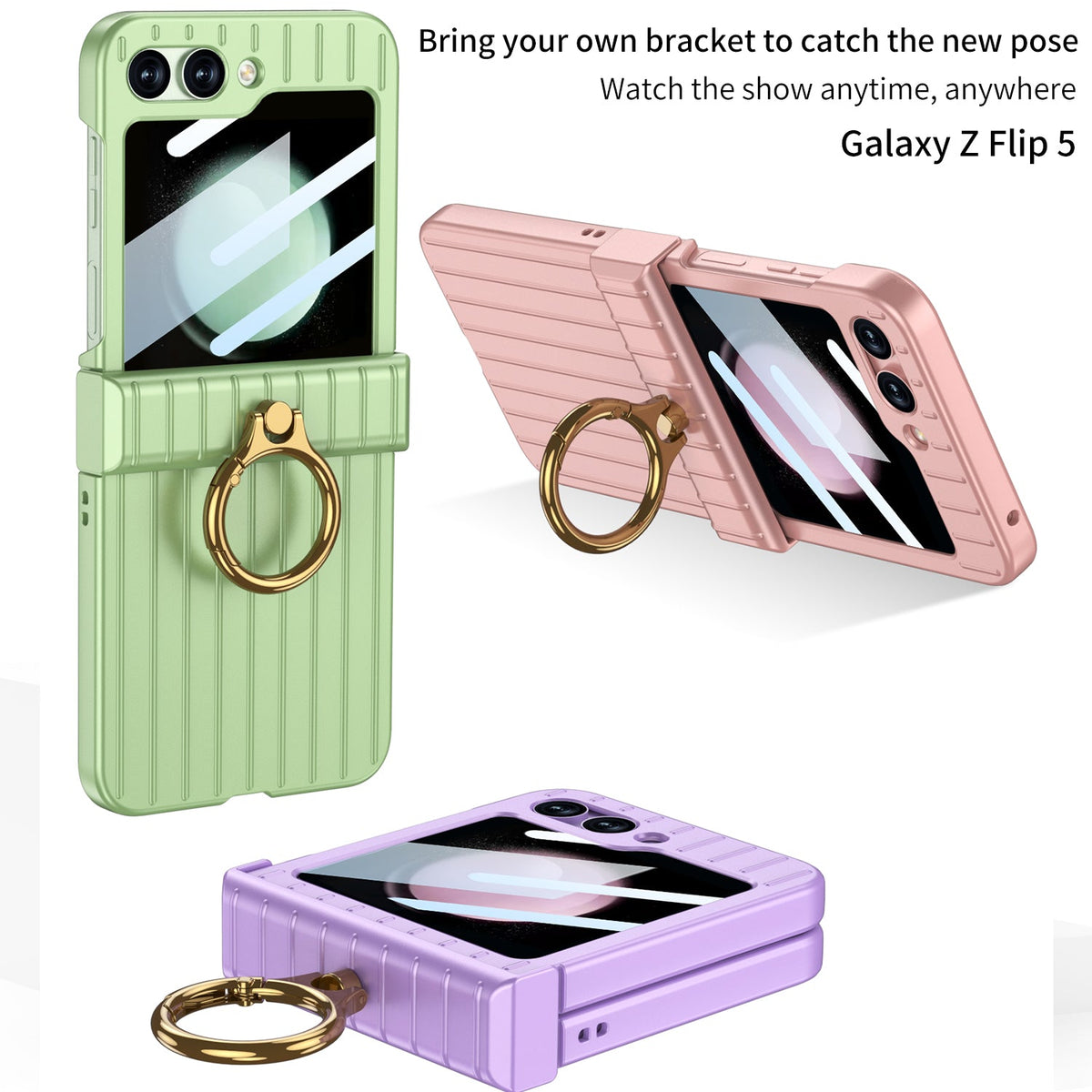 Membrane Integrated suitcase Case With For Samsung Galaxy  Z Flip5 With Ring Bracket