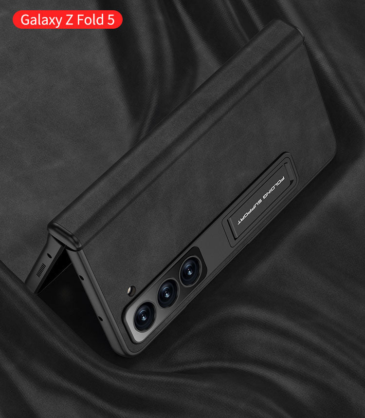 Plain leather Samsung Z Fold5 Phone Case with Screen Protector & Stand