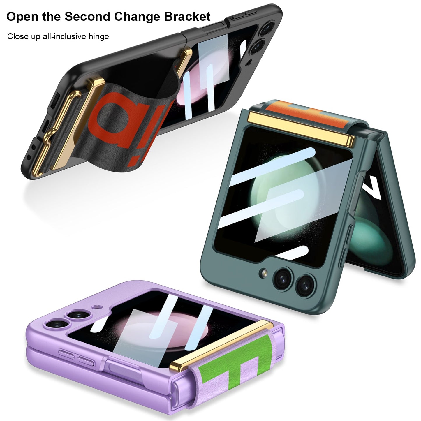 Samsung Galaxy Z Flip5 Wristband Case Ultra-thinFrosted Hard Shell With Tempered Glass Protector