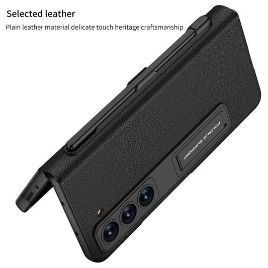Leather Samsung  Galaxy Z Fold5 Case Flap Window Holster Pen Slot