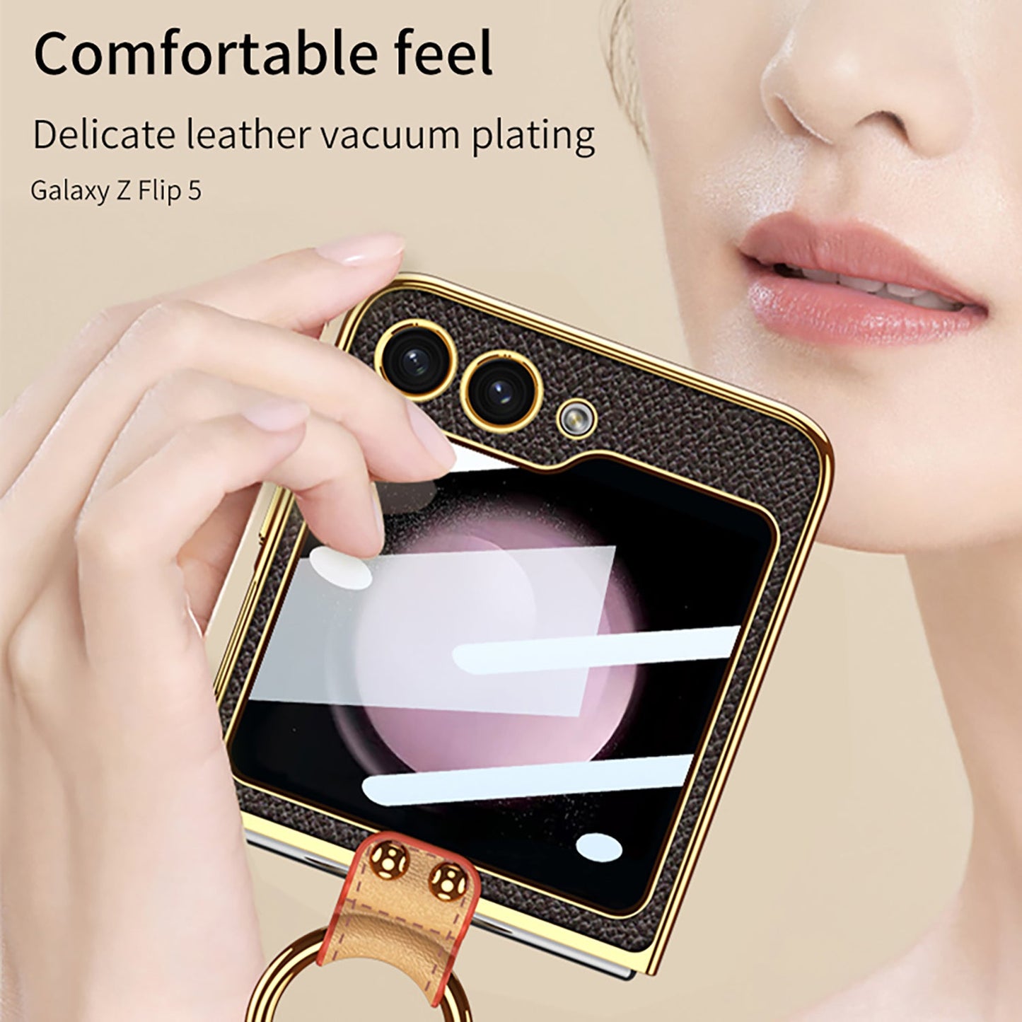 Leather Backpack Style Samsung Galaxy Z Flip5 Case with Shoulder Strap