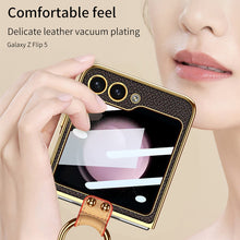 Carregar imagem no visualizador da galeria, Leather Backpack Style Samsung Galaxy Z Flip5 Case with Shoulder Strap
