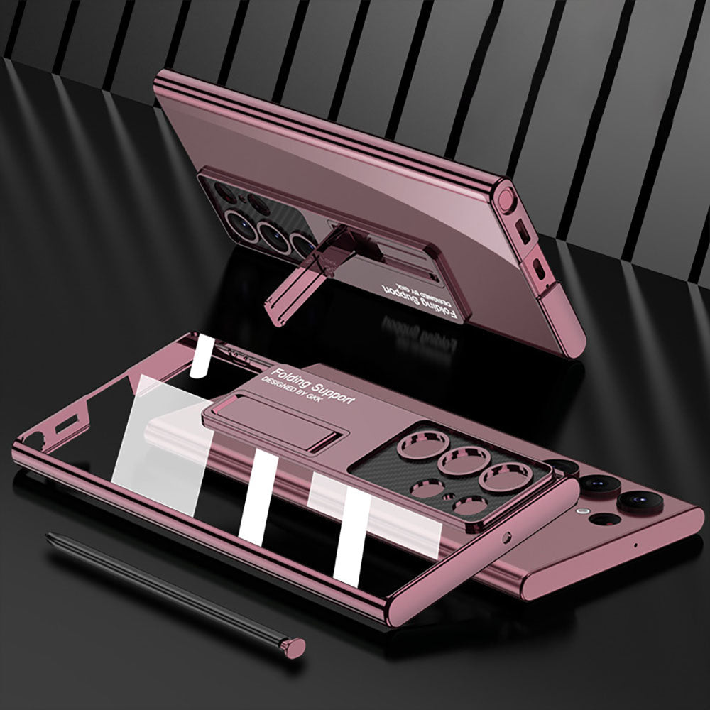 Newest Magnetic Bracket Electroplated Clear Phone Case For Samsung Galaxy S22 S23 Ultra Plus
