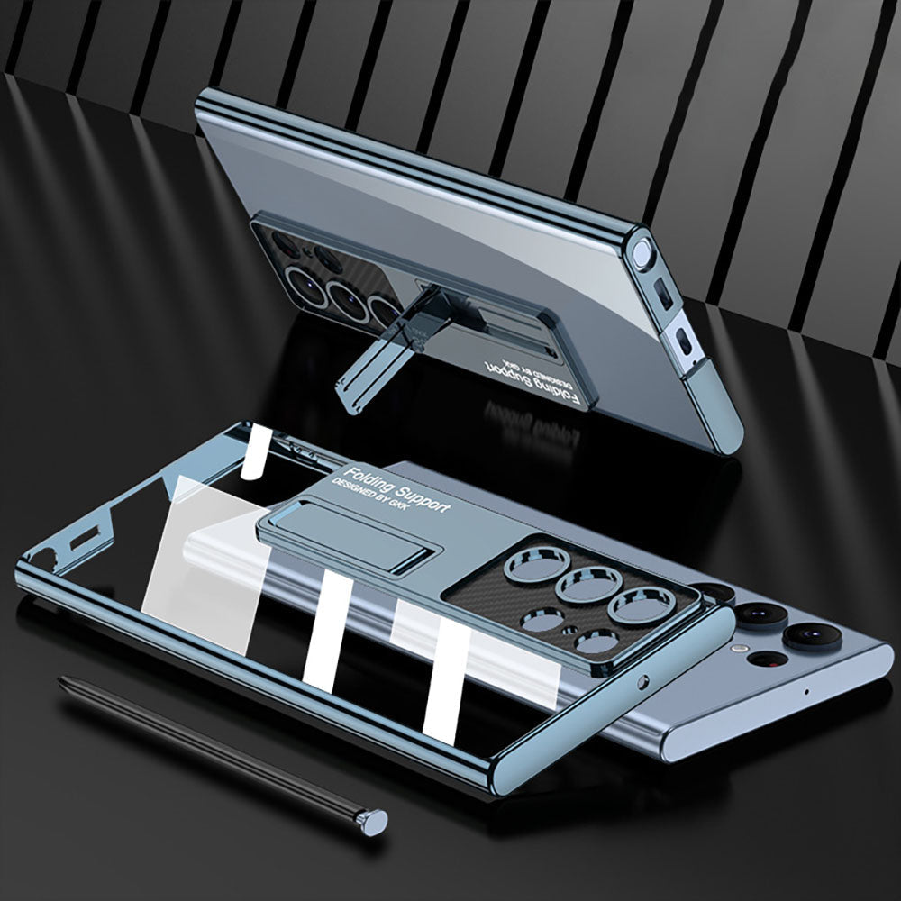 Newest Magnetic Bracket Electroplated Clear Phone Case For Samsung Galaxy S22 S23 Ultra Plus