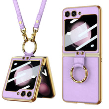 Charger l&#39;image dans la galerie, Luxury Leather Samsung Z Filp5 Phone Case With Crossbody Rope
