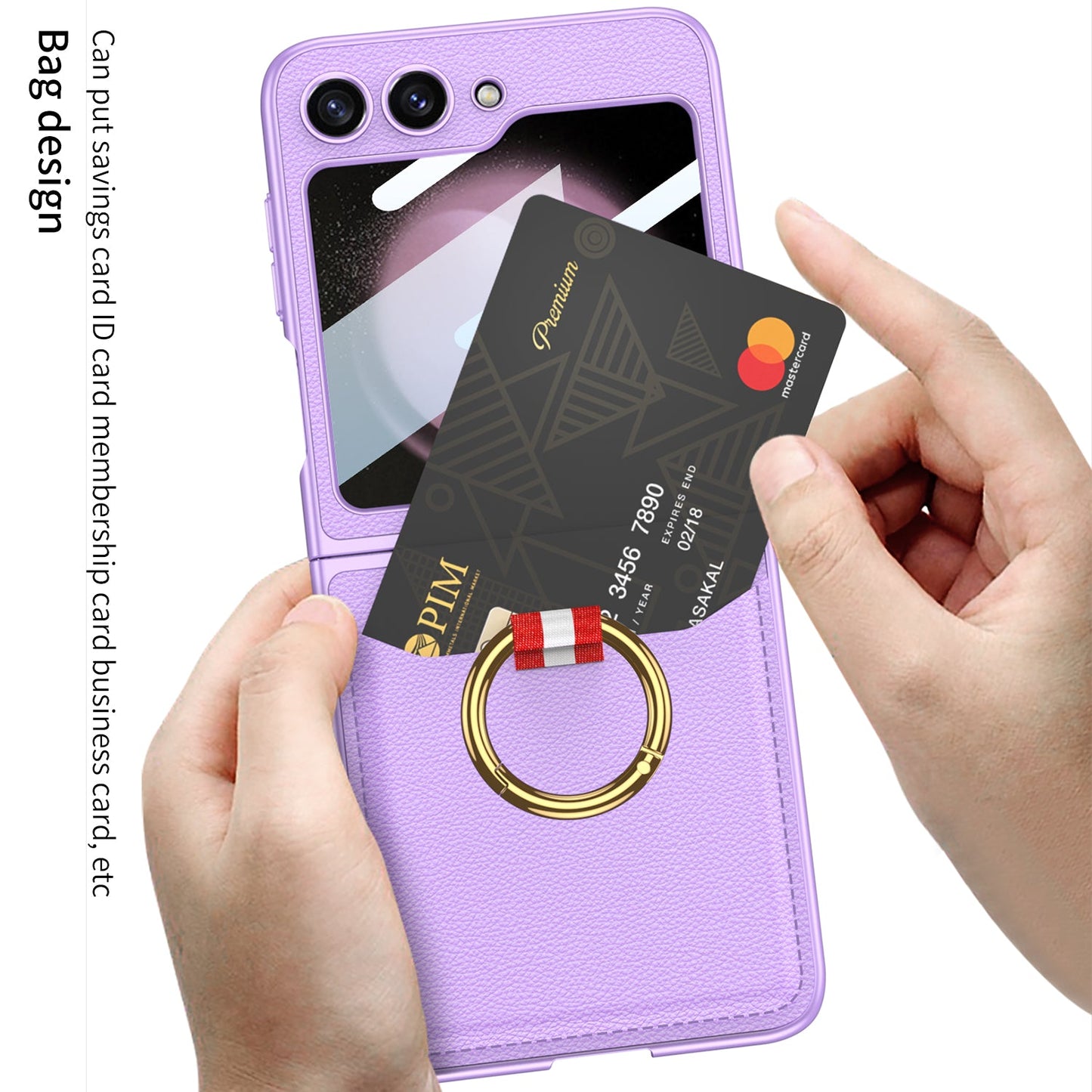 Cardholder Case For Samsung Galaxy Z Flip5 With Ring Bracket