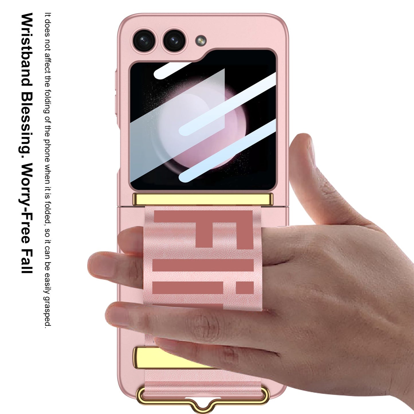 Samsung Galaxy Z Flip5 Wristband Case Ultra-thinFrosted Hard Shell With Tempered Glass Protector