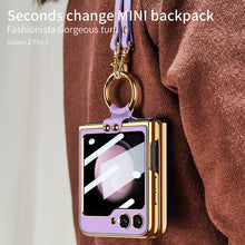 Carregar imagem no visualizador da galeria, Leather Backpack Style Samsung Galaxy Z Flip5 Case with Shoulder Strap
