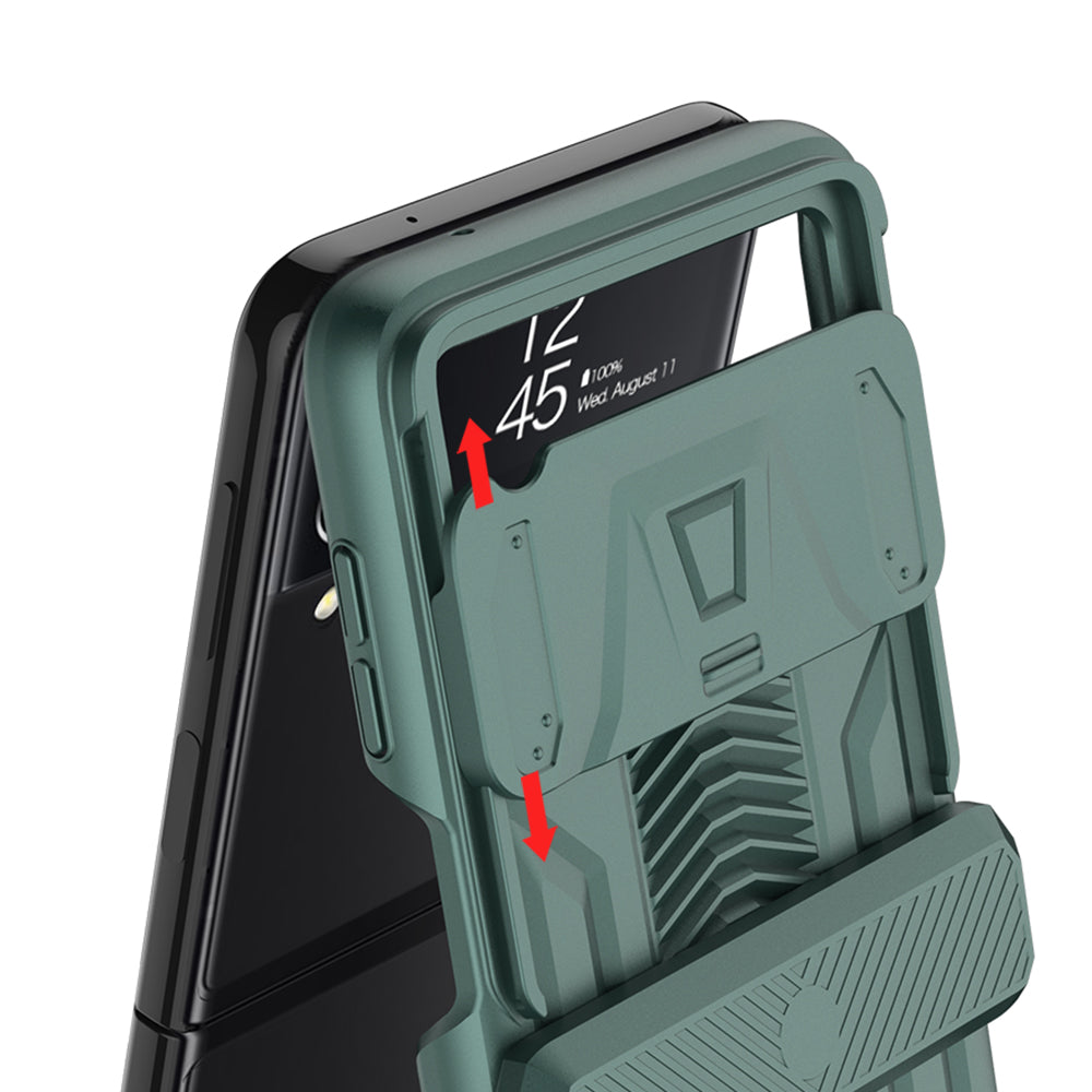 Magnetic Hinge Hard Armor Case For Samsung Galaxy Z Flip4 5G With Slide Lens Cover