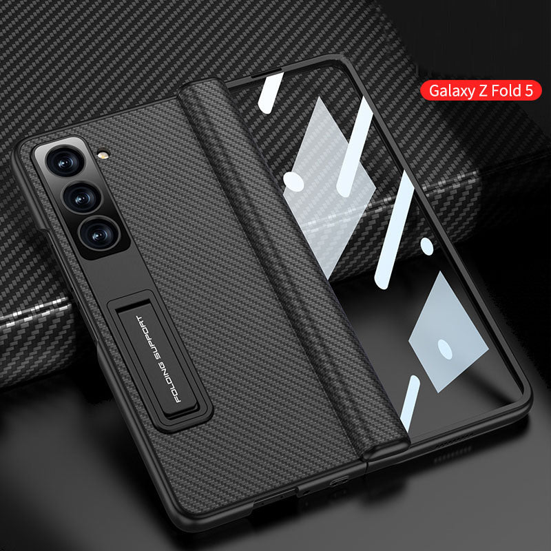 Plain leather Samsung Z Fold5 Phone Case with Screen Protector & Stand