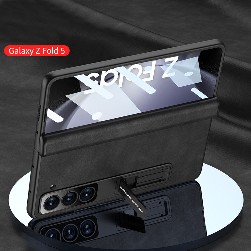 Plain leather Samsung Z Fold5 Phone Case with Screen Protector & Stand