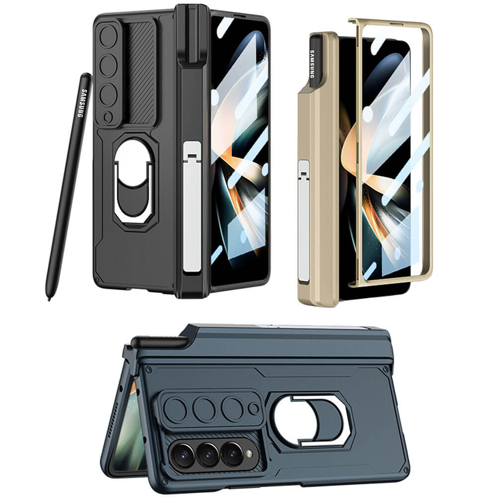 Magnetic Armor Slide Lens  Case with Glass Film For Galaxy Z Fold4