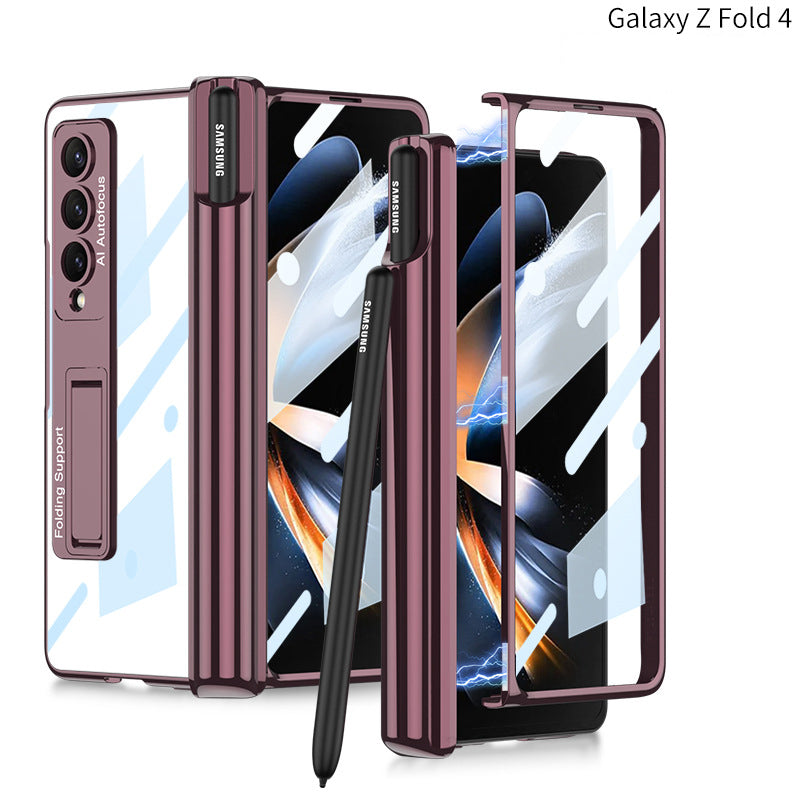 Galaxy Z Fold4 Magnetic Pen Holder Folding Bracket Shell Case With Film Integration And Folding Support