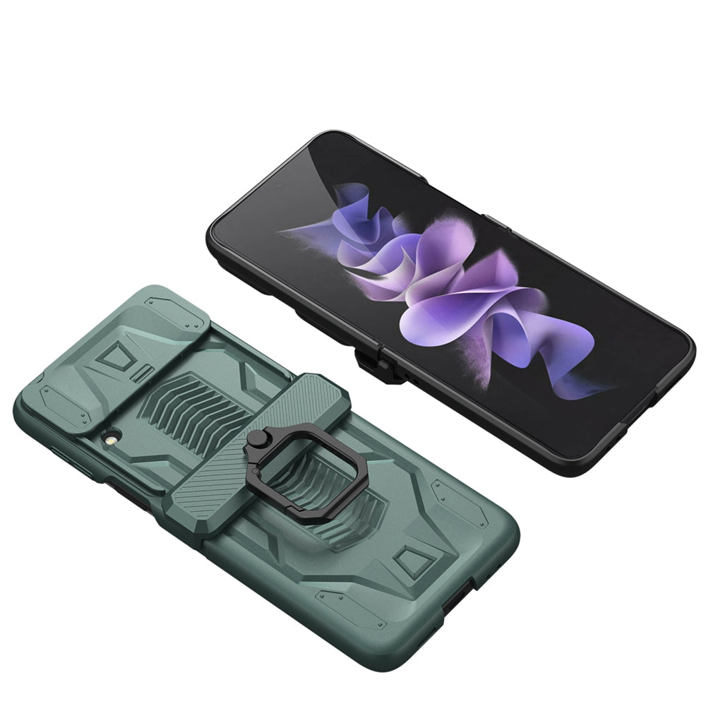 Magnetic Shockproof Armor Case For Galaxy Z Flip4 5G With Slide Lens Cover Support Wirless Charging