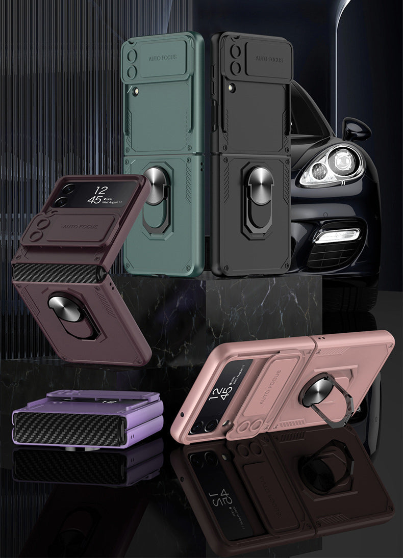 Armor Shockproof Case For Samsung Galaxy Z Flip4 5G WIth Ring Holder and Lens Slide Protector