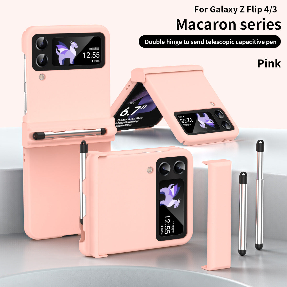 Macaron Hinged All-Inclusive Drop-Proof Cover with Stylus for Samsung Galaxy Z Flip4 5G 