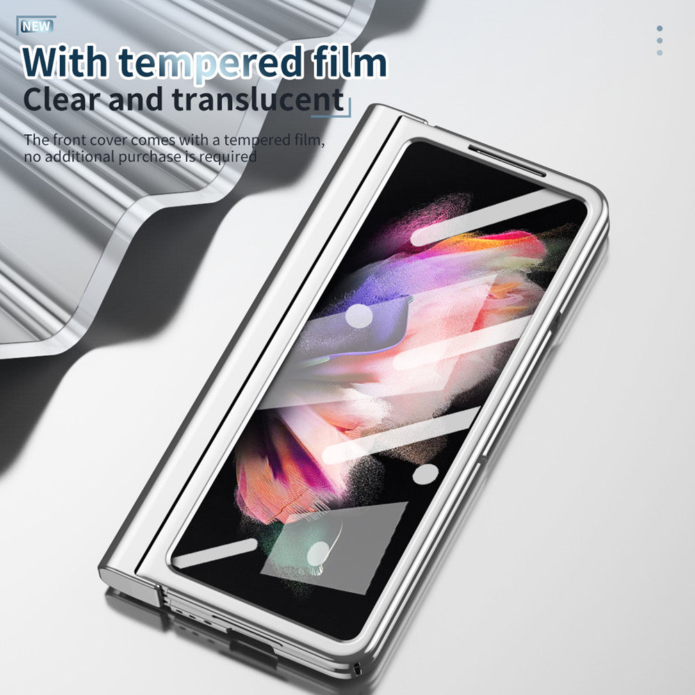 S Pen Fold Edition Case for Samsung Galaxy Z Fold 2 Z Fold 3 Pencil Slot Electroplating Clear Back Cover with Tempered Glass