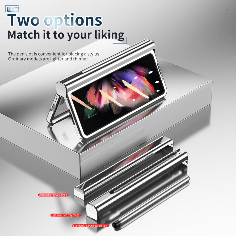 S Pen Fold Edition Case for Samsung Galaxy Z Fold 2 Z Fold 3 Pencil Slot Electroplating Clear Back Cover with Tempered Glass