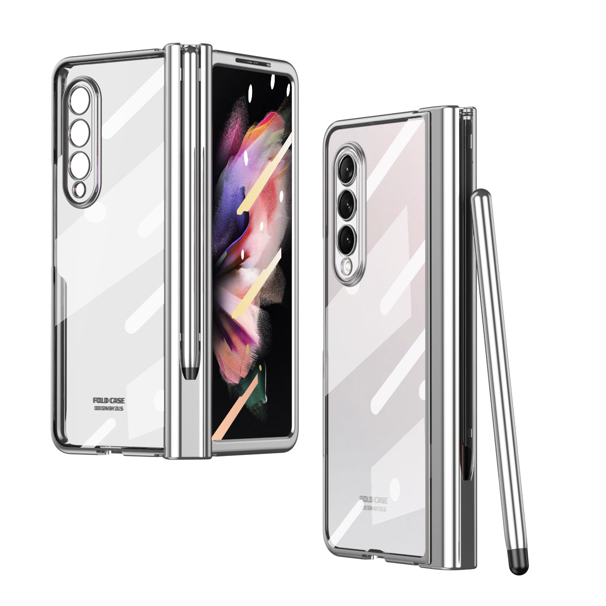 S Pen Fold Edition Case for Samsung Galaxy Z Fold 2 Z Fold 3 Pencil Slot Electroplating Clear Back Cover with Tempered Glass