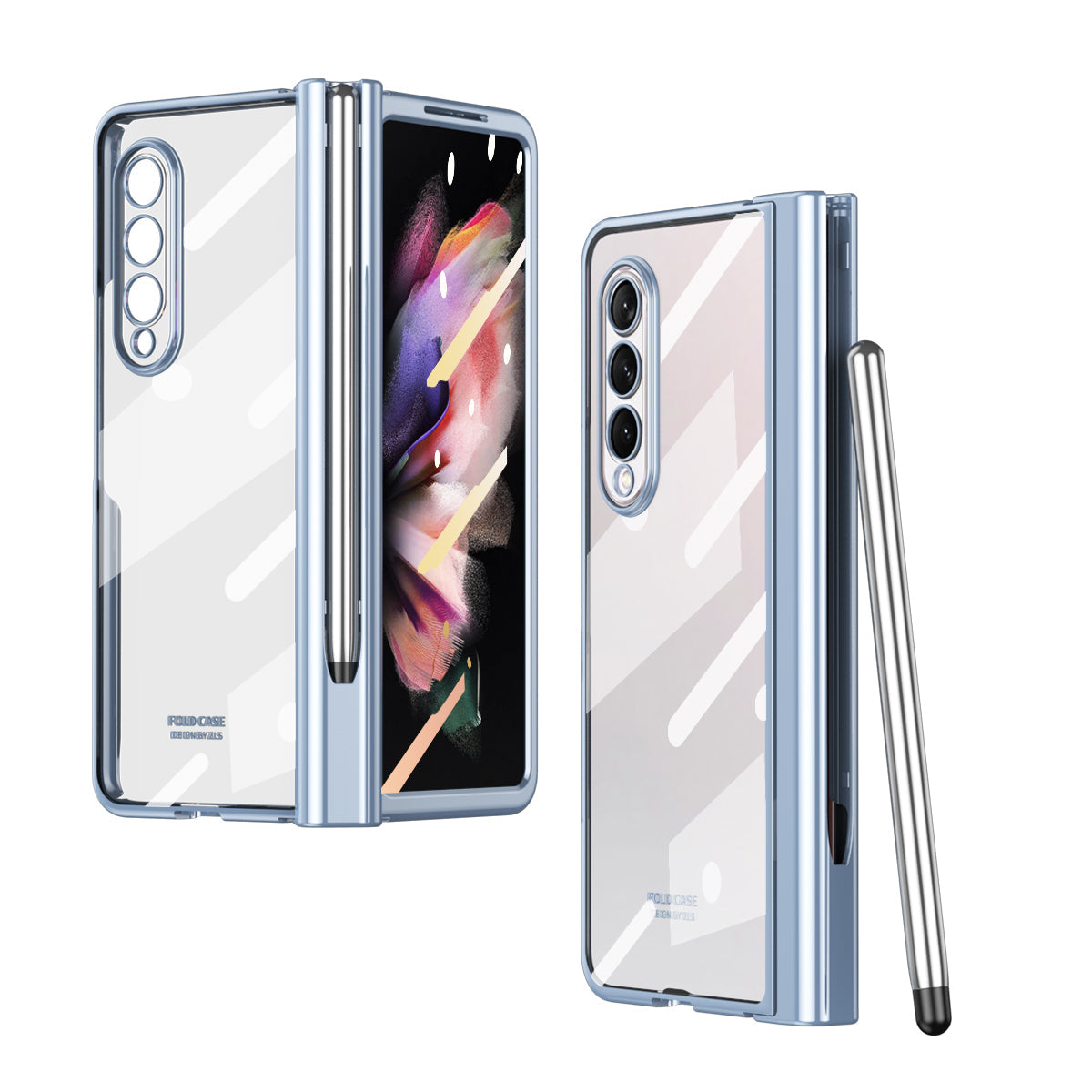 S Pen Fold Edition Case for Samsung Galaxy Z Fold 2 Z Fold 3 Pencil Slot Electroplating Clear Back Cover with Tempered Glass