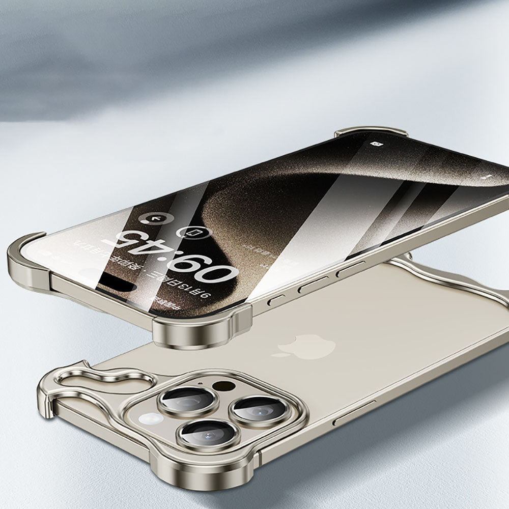 Frameless Aluminum Alloy Metal Corner Pad Case With Lens Protective Film For iPhone