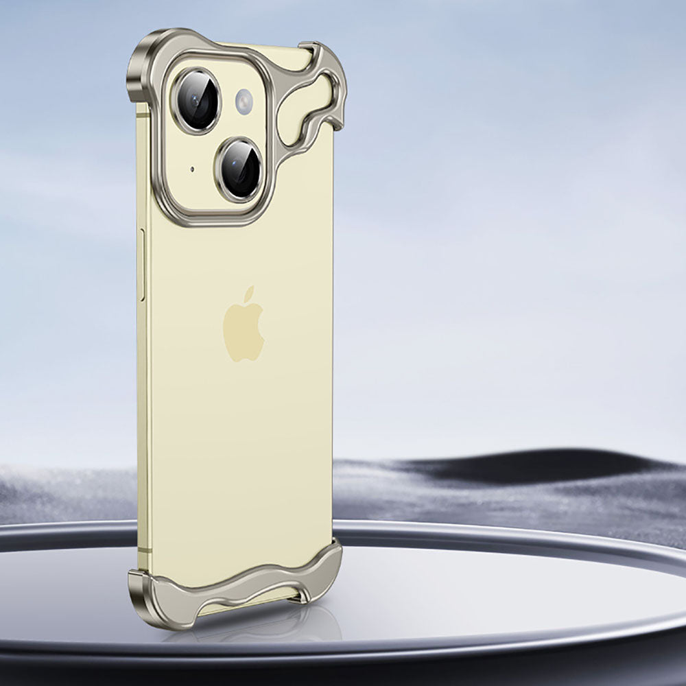 Frameless Aluminum Alloy Metal Corner Pad Case With Lens Protective Film For iPhone