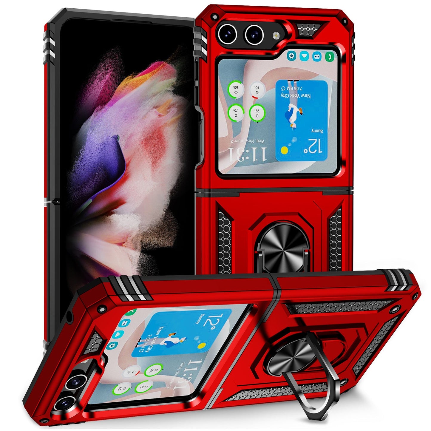 Samsung Galaxy Z Flip5 Armor Heavy Duty Military Grade Protection Case Built-in 360° Rotate Ring Stand