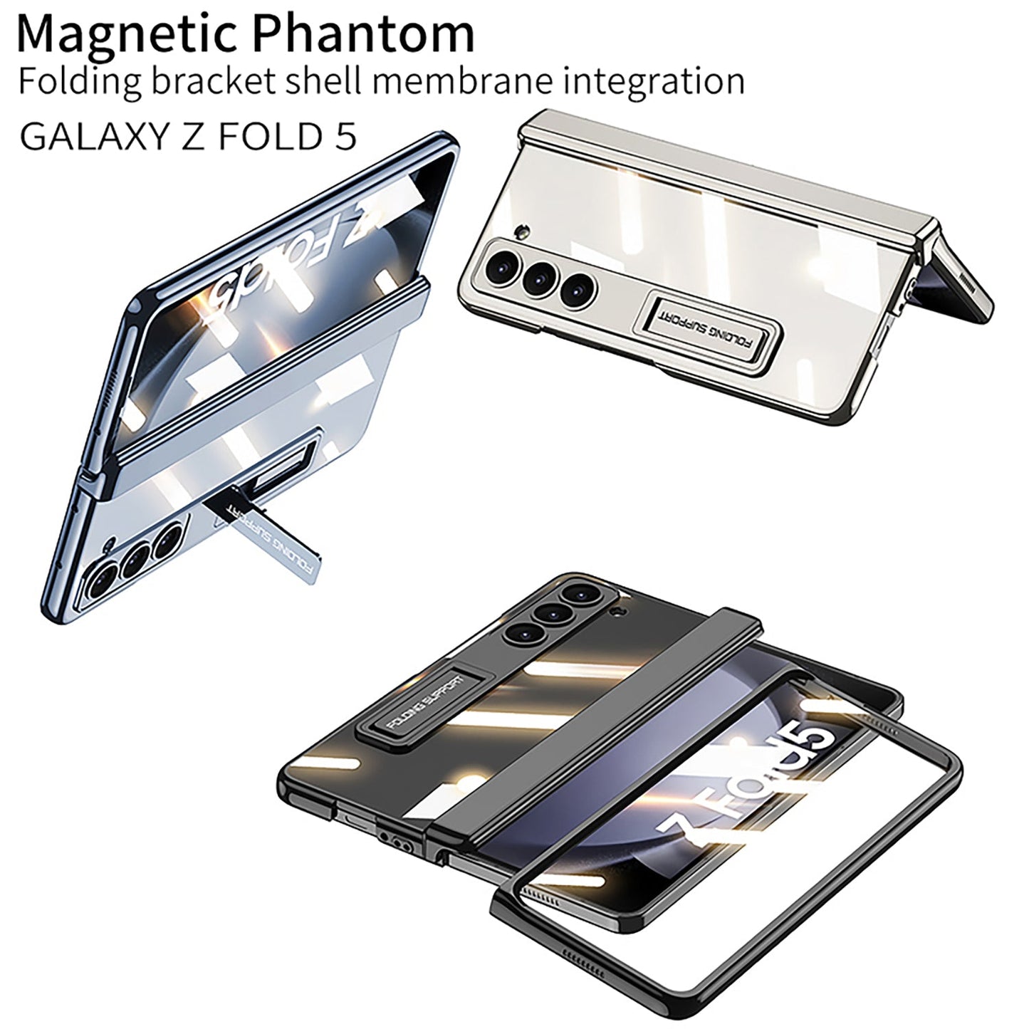 Samsung Galaxy Z Fold5 Magnetic Phontom Case With Folding Bracket and Screen Protect Film