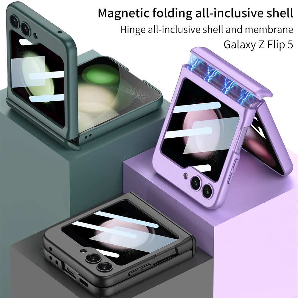 Magnetic Hinge Samsung Galaxy Z Flip5 Flip6 Full Coverage Phone Case with Front Screen Protector