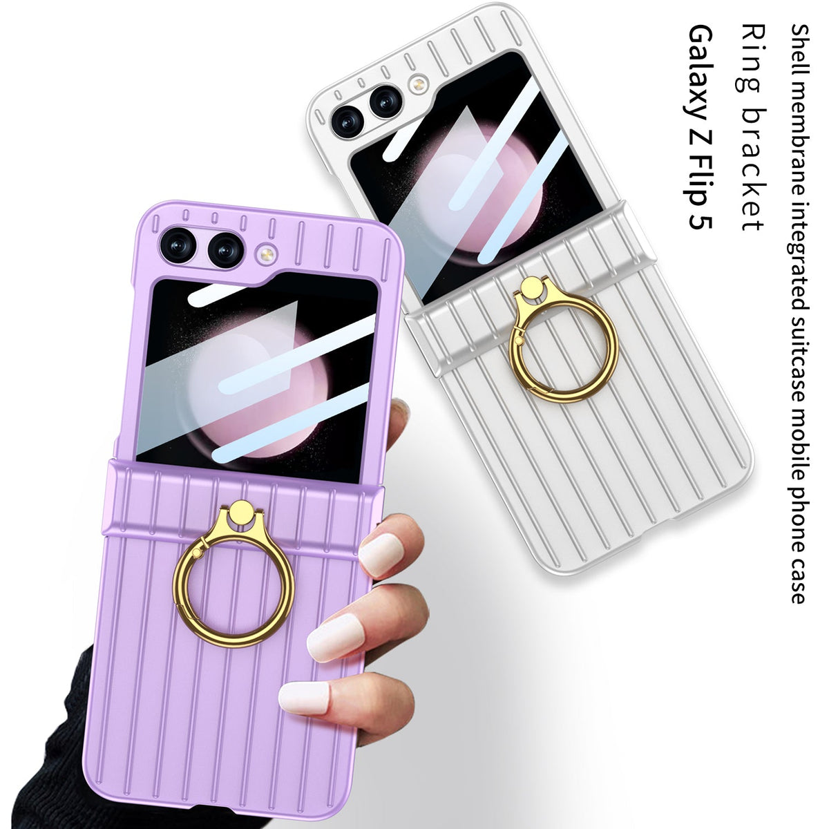 Membrane Integrated suitcase Case With For Samsung Galaxy  Z Flip5 With Ring Bracket