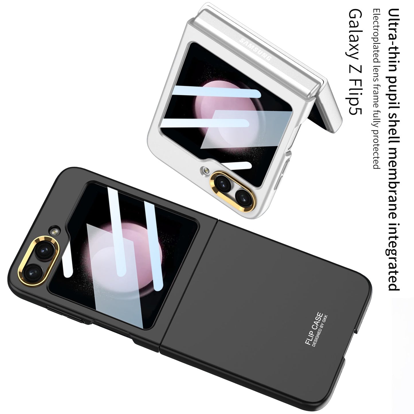 Samsung Galaxy Z Flip5 Ultra-thin Pupil Shell intergrated Case With Electroplated Lens Full Protected