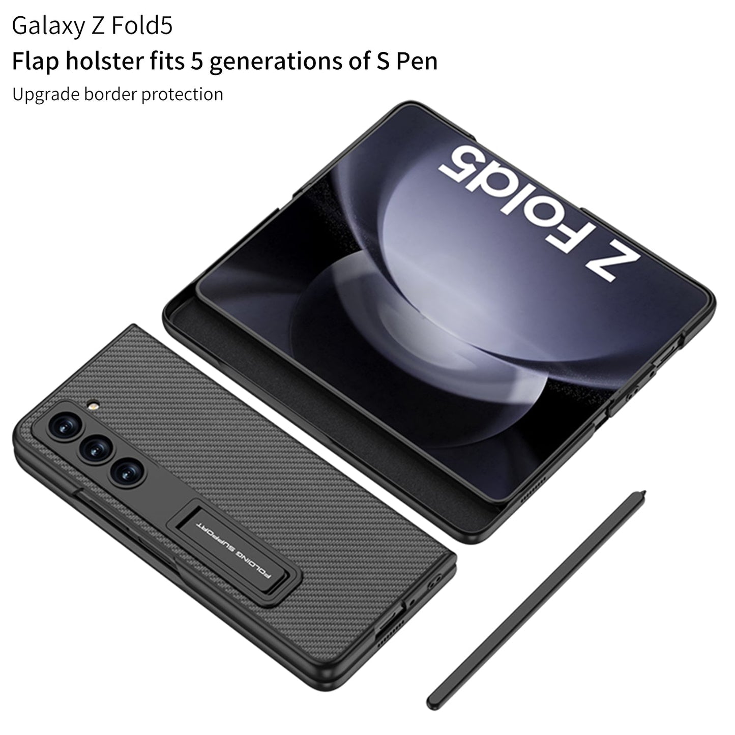 Full Protection Samsung Z Fold5 Upgrade Border Protection Case With 5 Generation S Pen Slot
