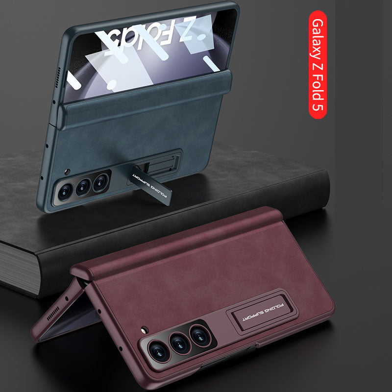 Plain leather Samsung Z Fold5 Phone Case with Screen Protector & Stand