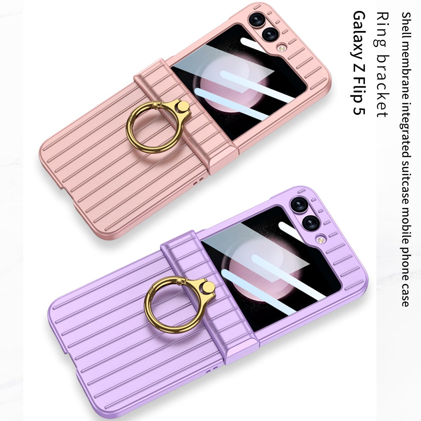 Membrane Integrated suitcase Case With For Samsung Galaxy  Z Flip5 With Ring Bracket