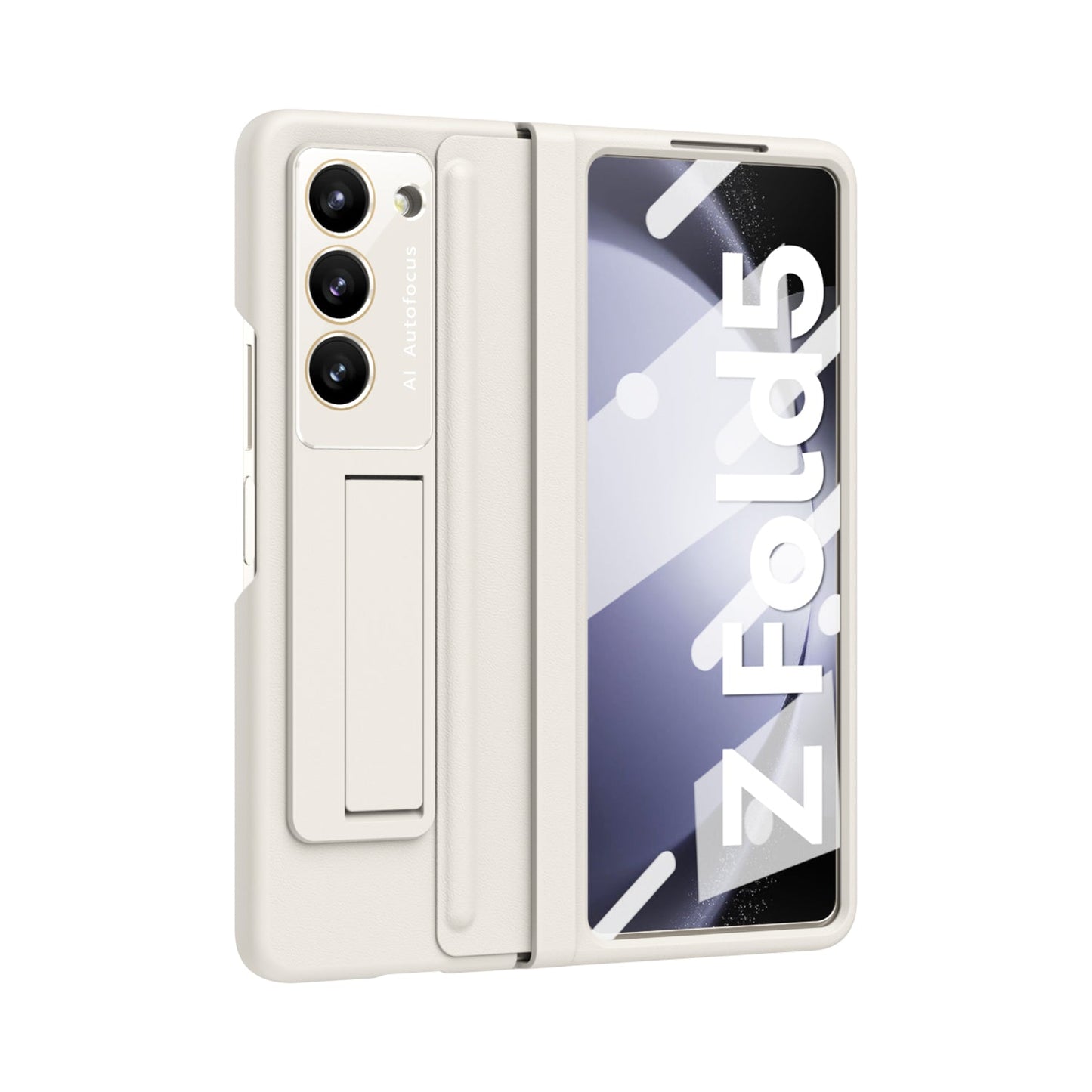 Leather Hinge Protector Samsung  Galaxy Z Fold5 Case With Self-tempered Glass Film