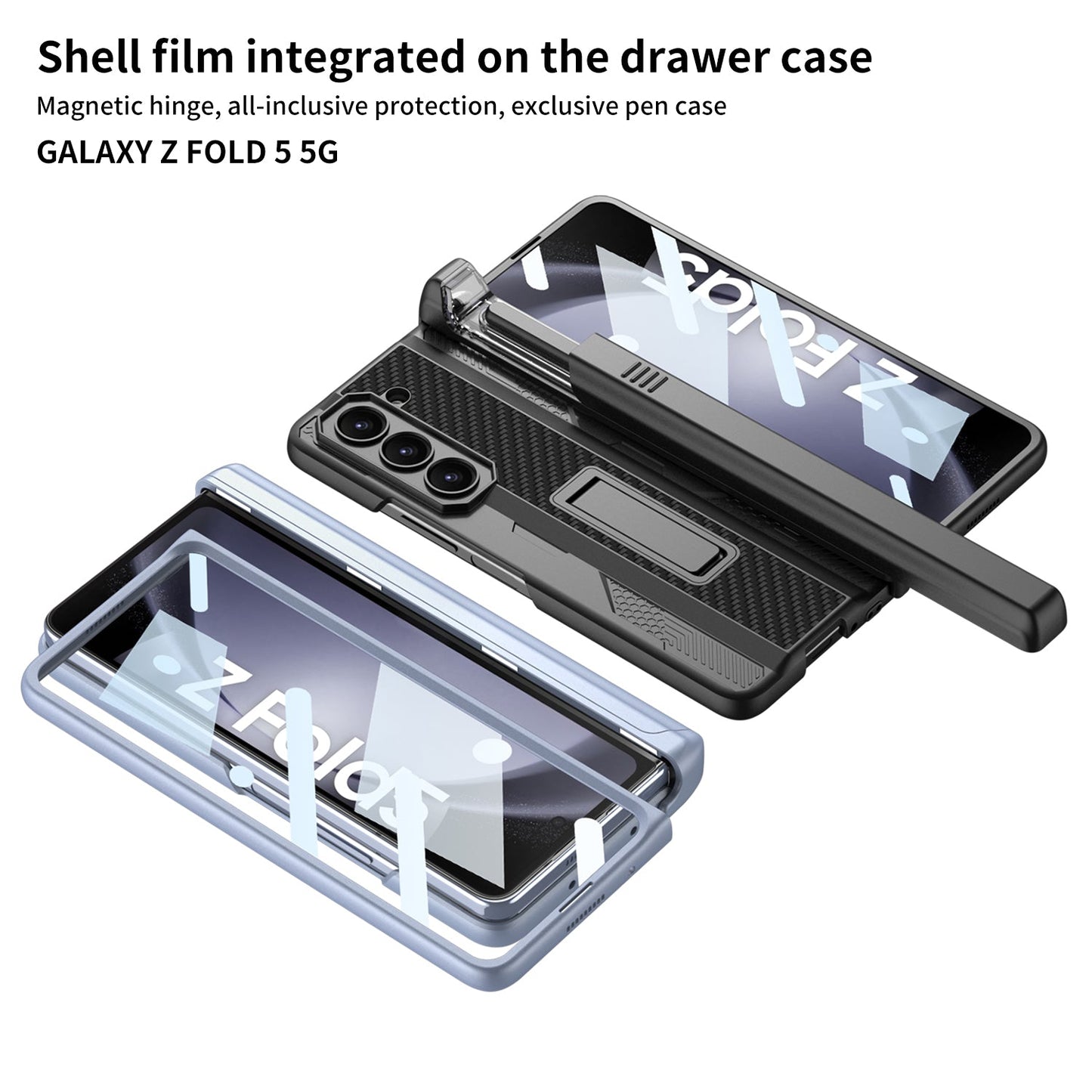 Magnetic Samsung Galaxy Z Fold5 Integrated on the Drawer Case With S Pen Slide Case & Film