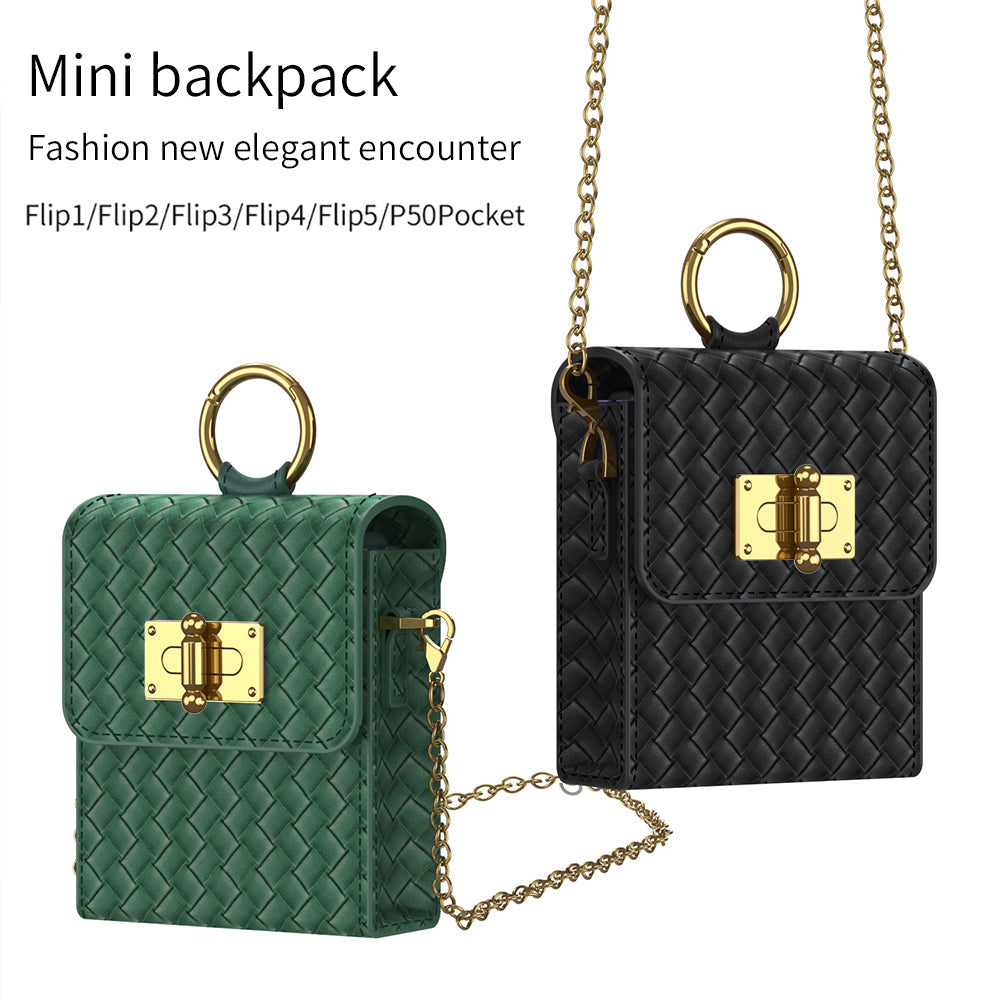 Woven Leather Pattern Shoulder Across The Body Backpack Case For Samsung Galaxy Z Flip4 Flip5