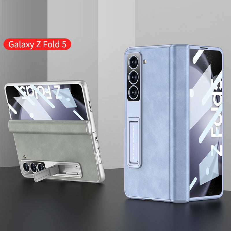 Plain leather Samsung Z Fold5 Phone Case with Screen Protector & Stand