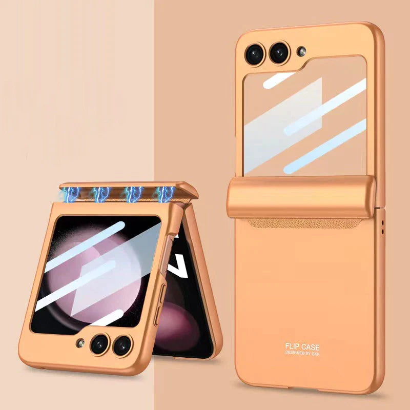 Magnetic Hinge Samsung Galaxy Z Flip5 Flip6 Full Coverage Phone Case with Front Screen Protector