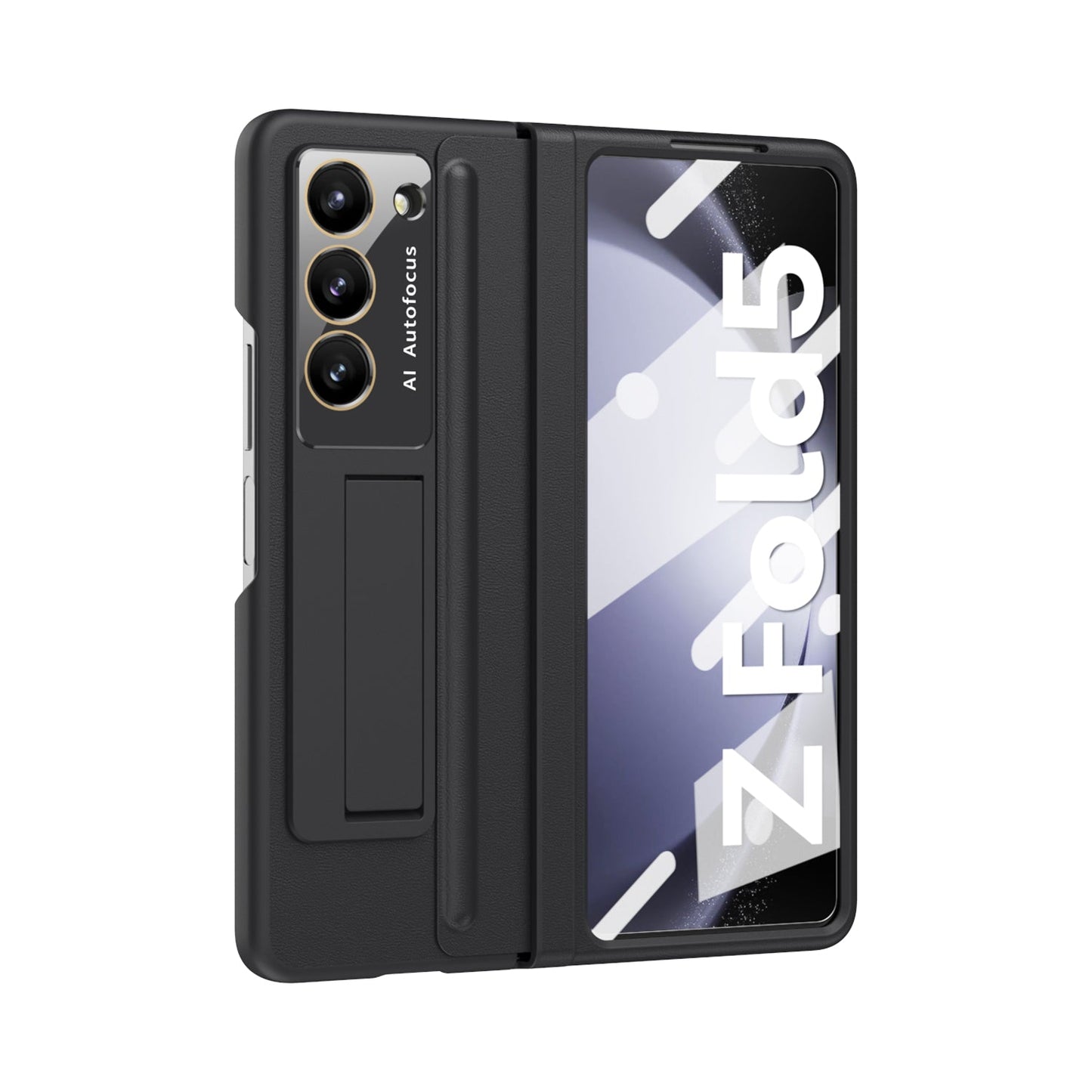 Leather Hinge Protector Samsung  Galaxy Z Fold5 Case With Self-tempered Glass Film