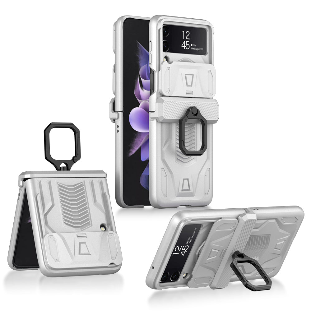 Magnetic Shockproof Armor Case For Galaxy Z Flip4 5G With Slide Lens Cover Support Wirless Charging