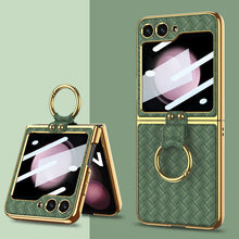 Carregar imagem no visualizador da galeria, Samsung Z Flip5 Electroplating Woven Leather Case with Ring and Film
