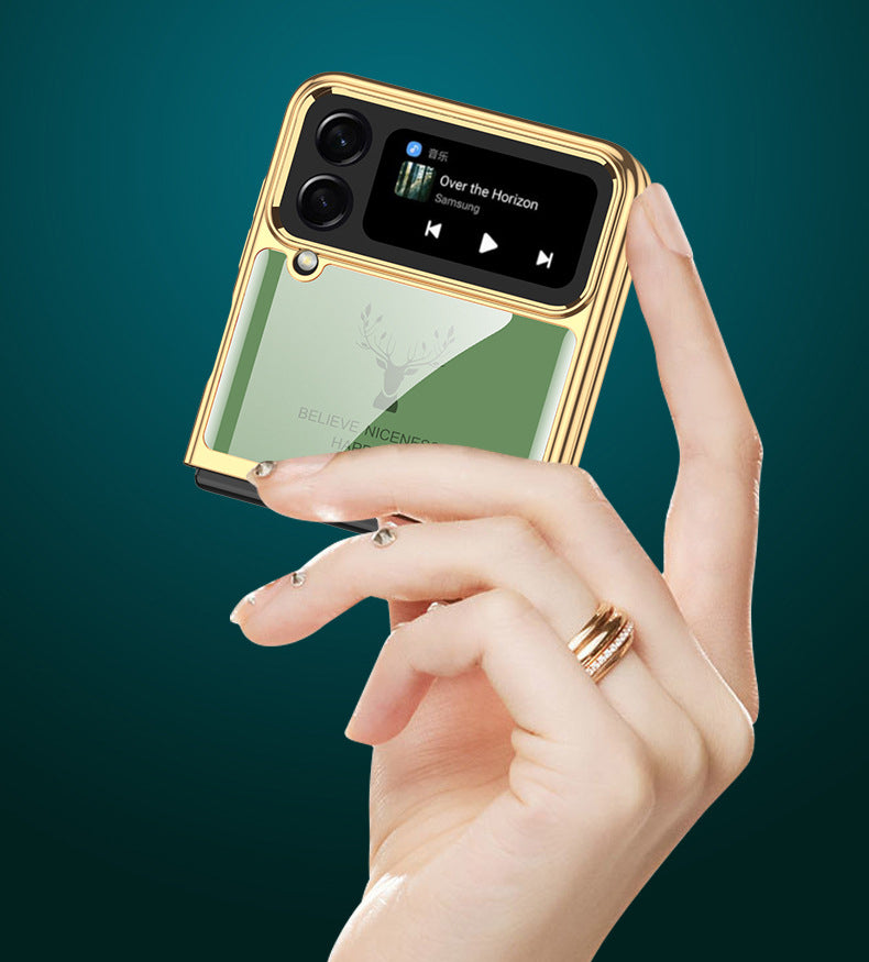 Luxury Electroplating Deer Glass Case For Samsung Galaxy Z Flip4 5G