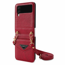 Load image into Gallery viewer, Samsung Z FLIP 4 Crossbody Phone Case Lychee Flip Leather Slip Card Case
