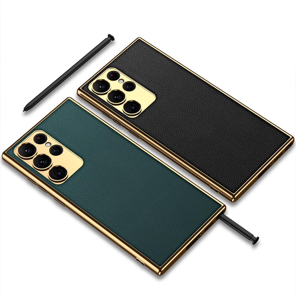 Electroplated Leather Case for Samsung Galaxy S23 Ultra With Kickstand
