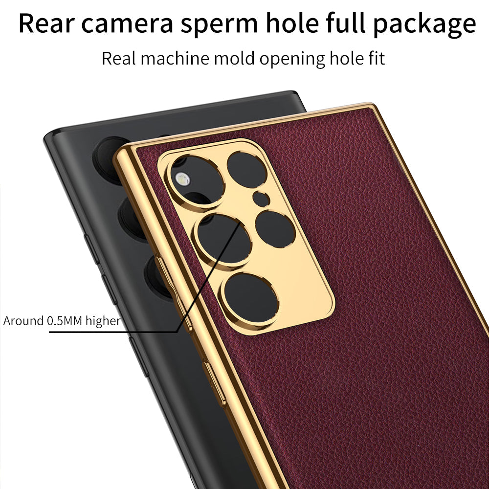 Electroplated Leather Case for Samsung Galaxy S23 Ultra With Kickstand